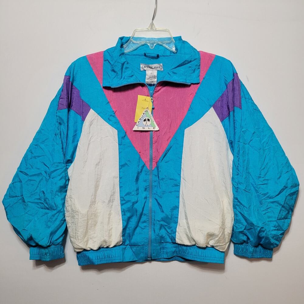 NWT Vintage Casual Isle Multicolor Colorblock Windbreaker Jacket Size P Petite